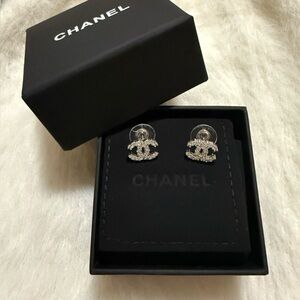 Monogram CC Crystal Earrings Fashion Jewelry Silvertone